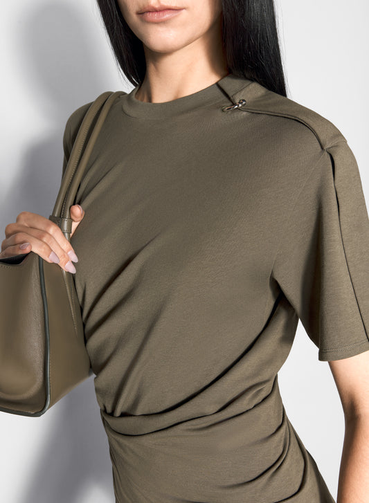 khaki draped pierced day dress