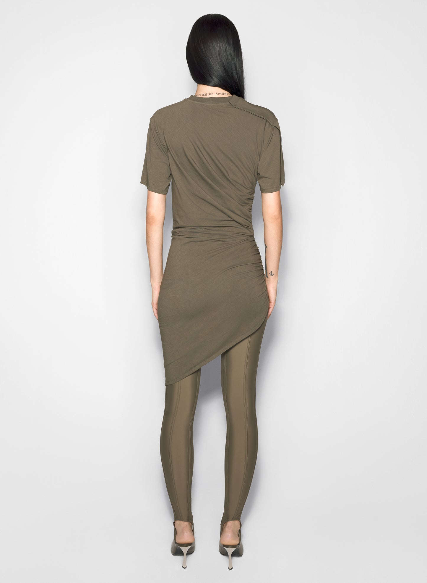 khaki draped pierced day dress