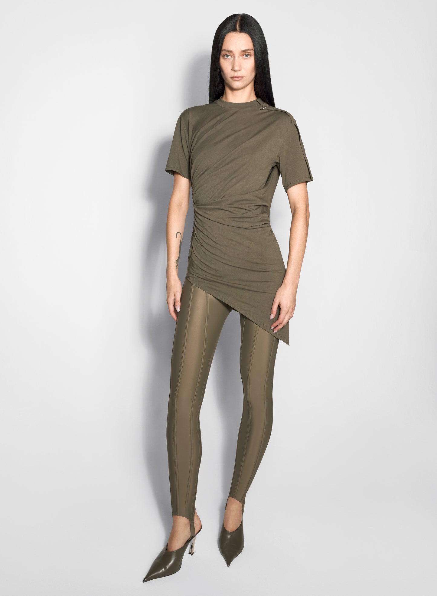 khaki draped pierced day dress