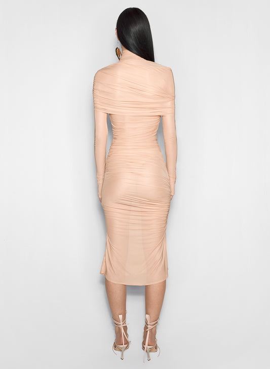 nude sheer ruched dress