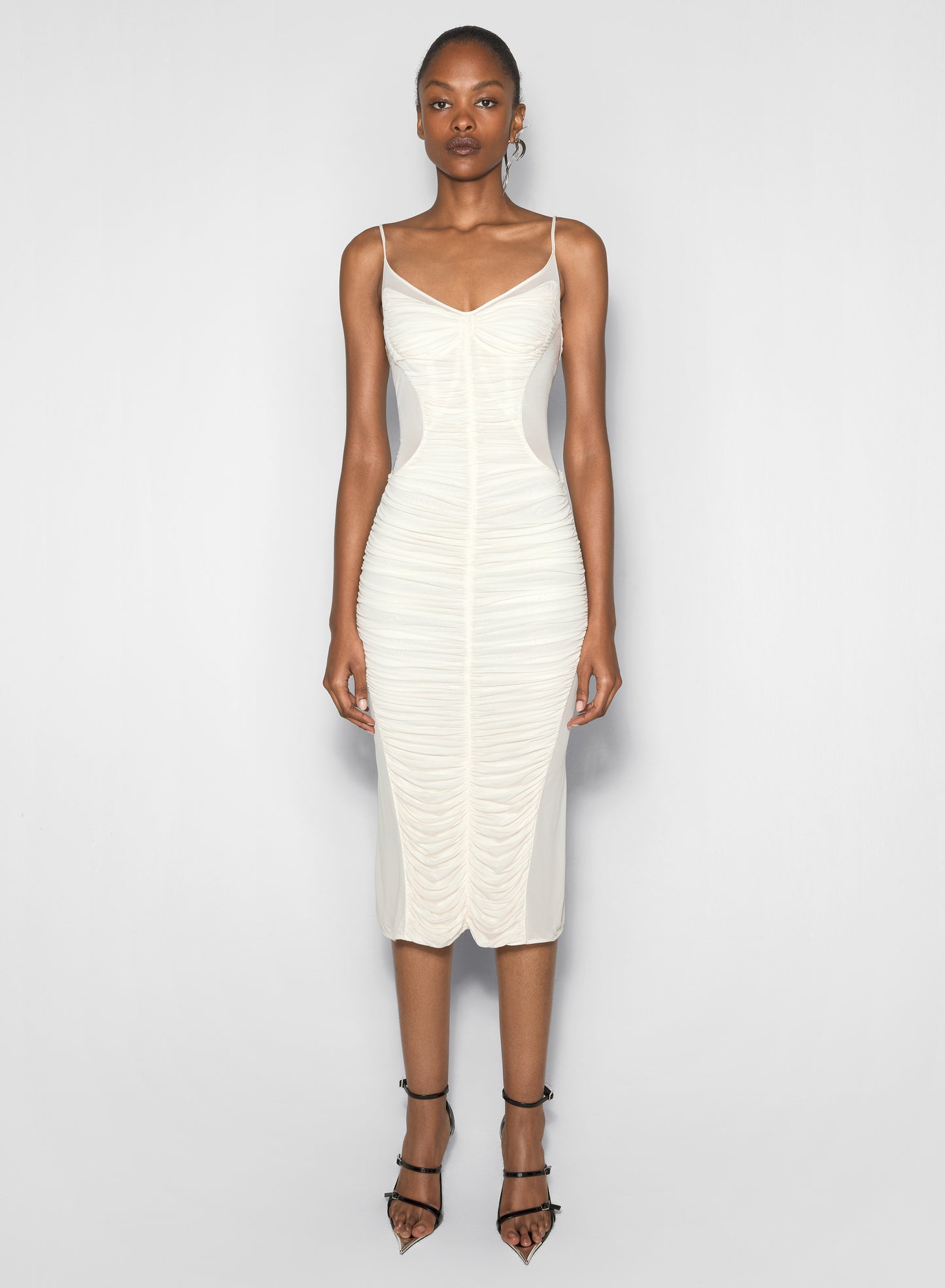 white ruched dress