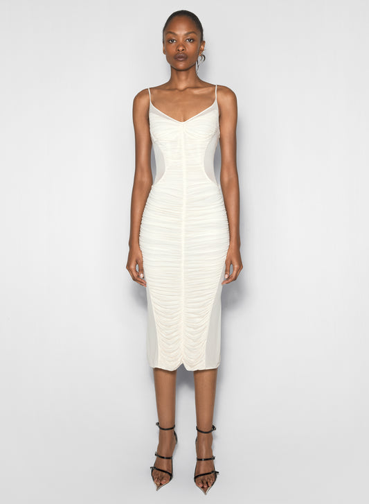 white ruched dress