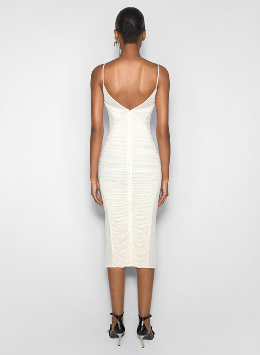 white ruched dress