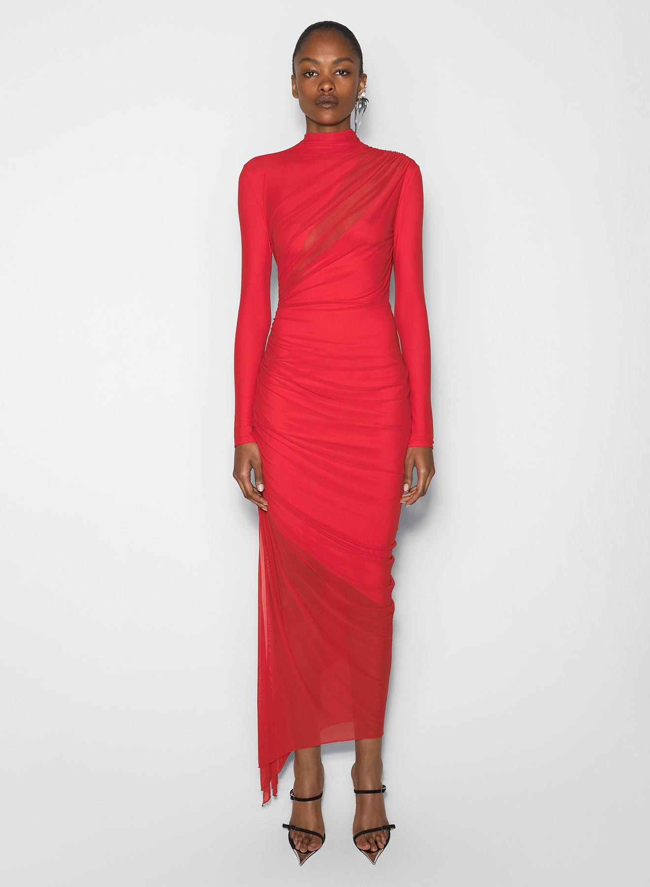 red asymmetrical double layered dress