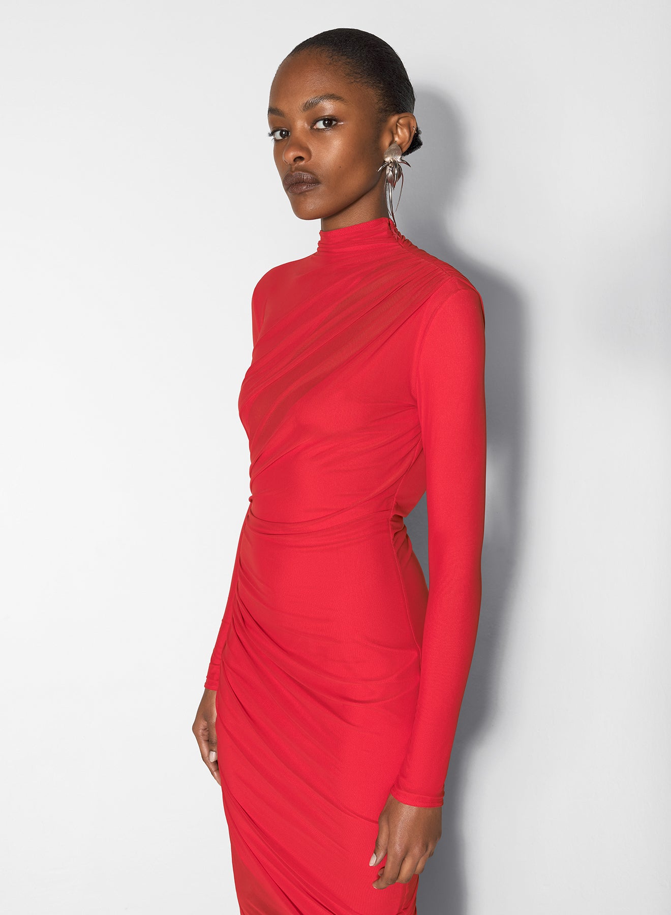 red asymmetrical double layered dress