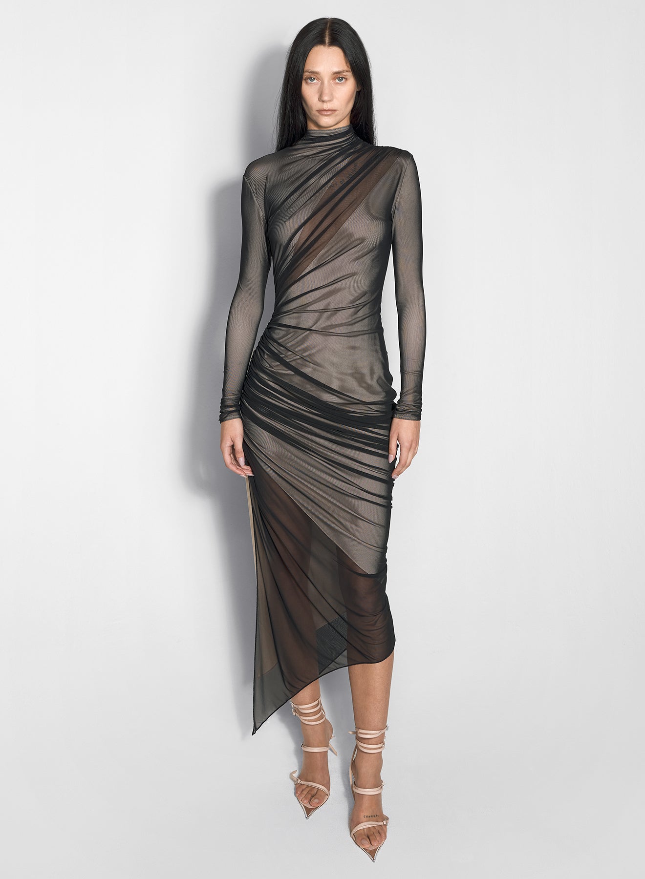 black and nude asymetrical double layered dress