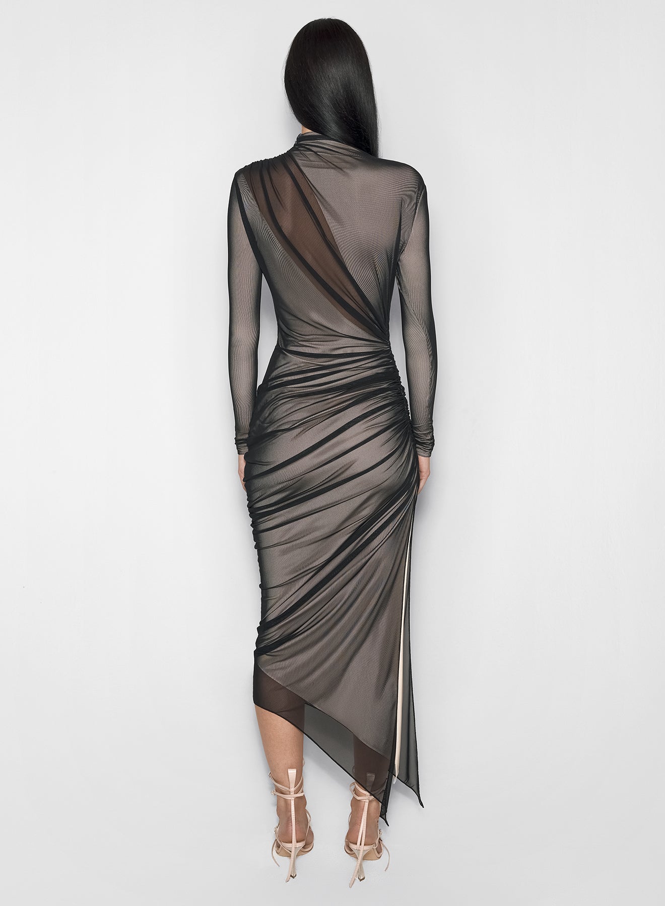 black and nude asymetrical double layered dress