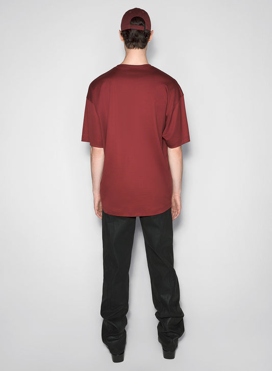 burgundy mugler logo t-shirt