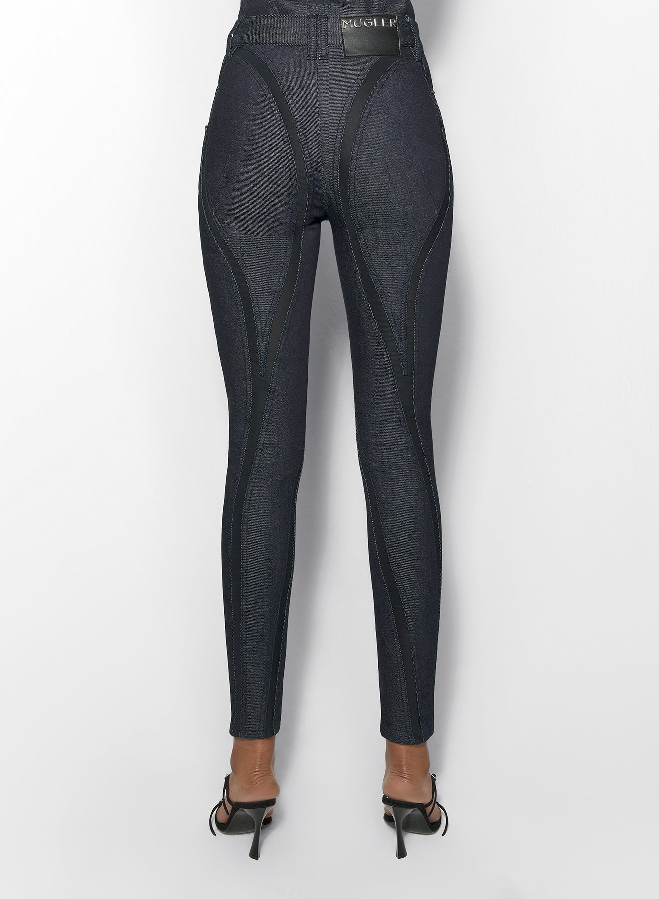 black mesh raw denim skinny jeans