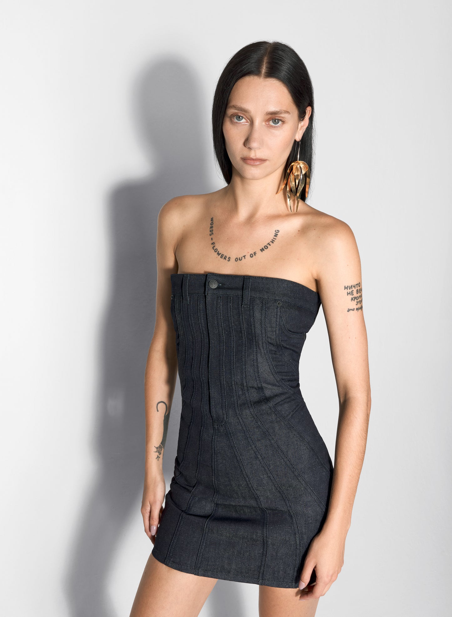 raw blue spiral denim bustier dress