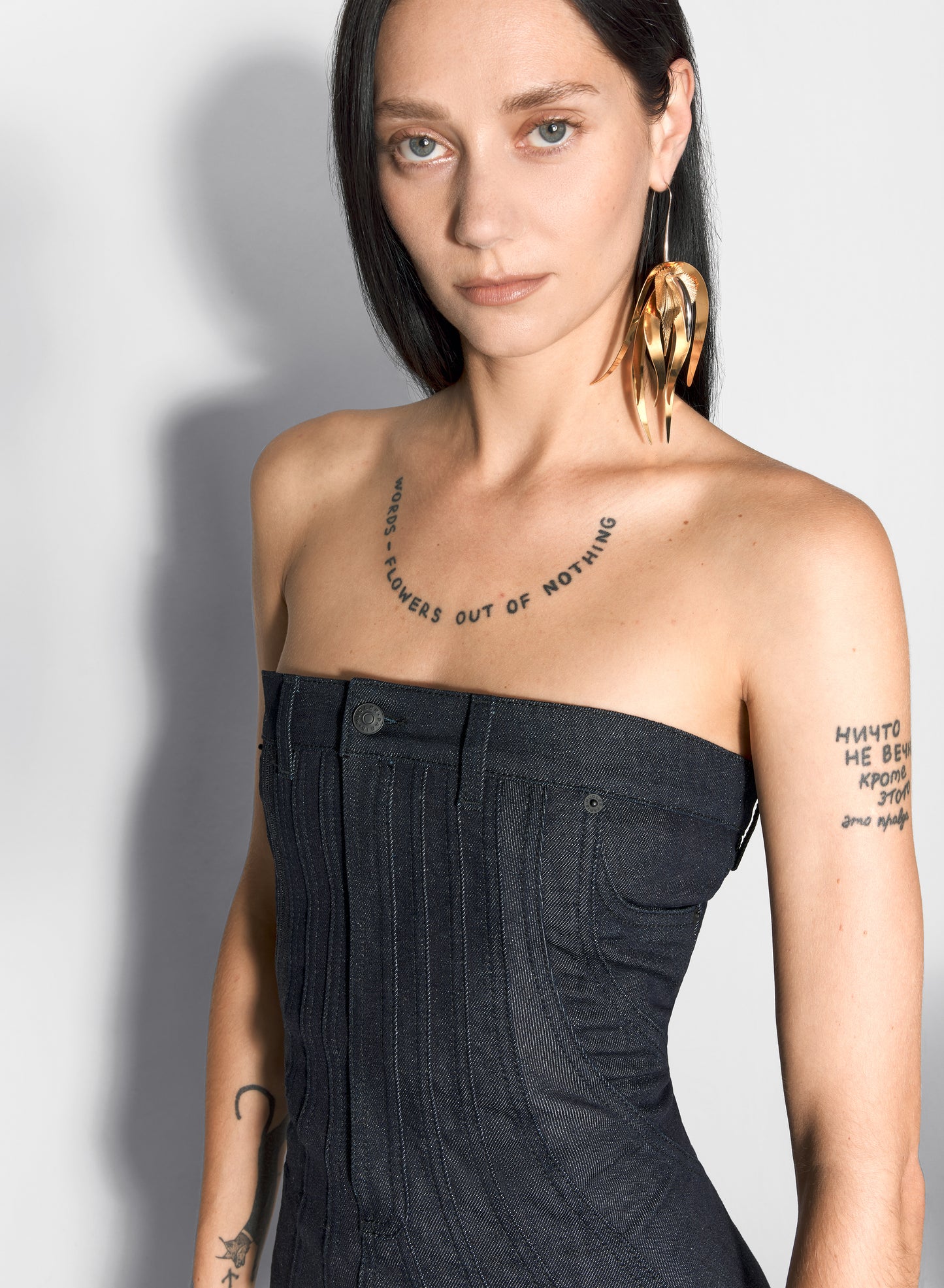 raw blue spiral denim bustier dress