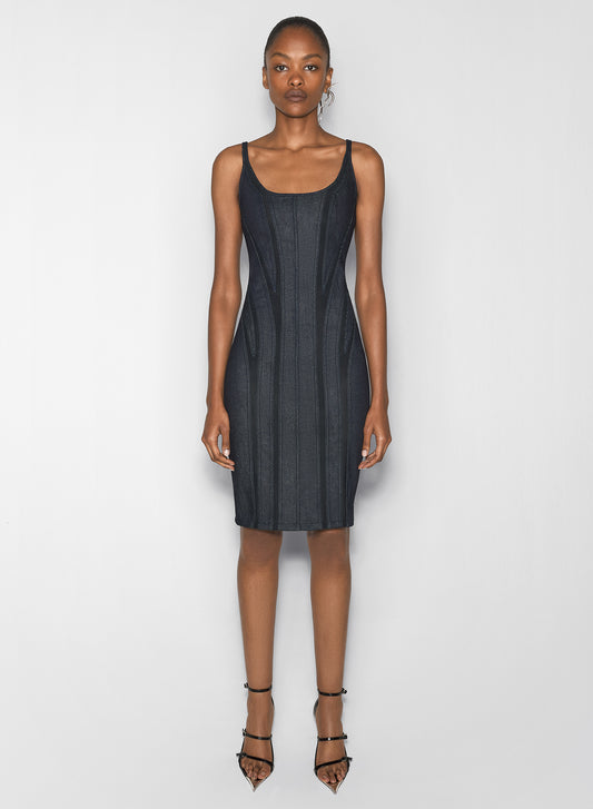 black mesh raw denim dress