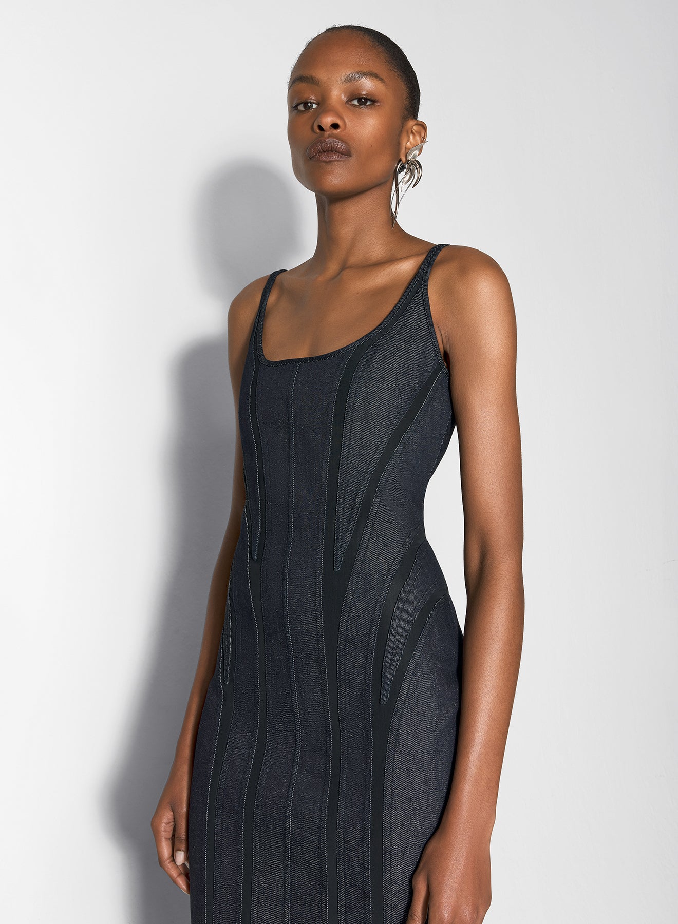 black mesh raw denim dress