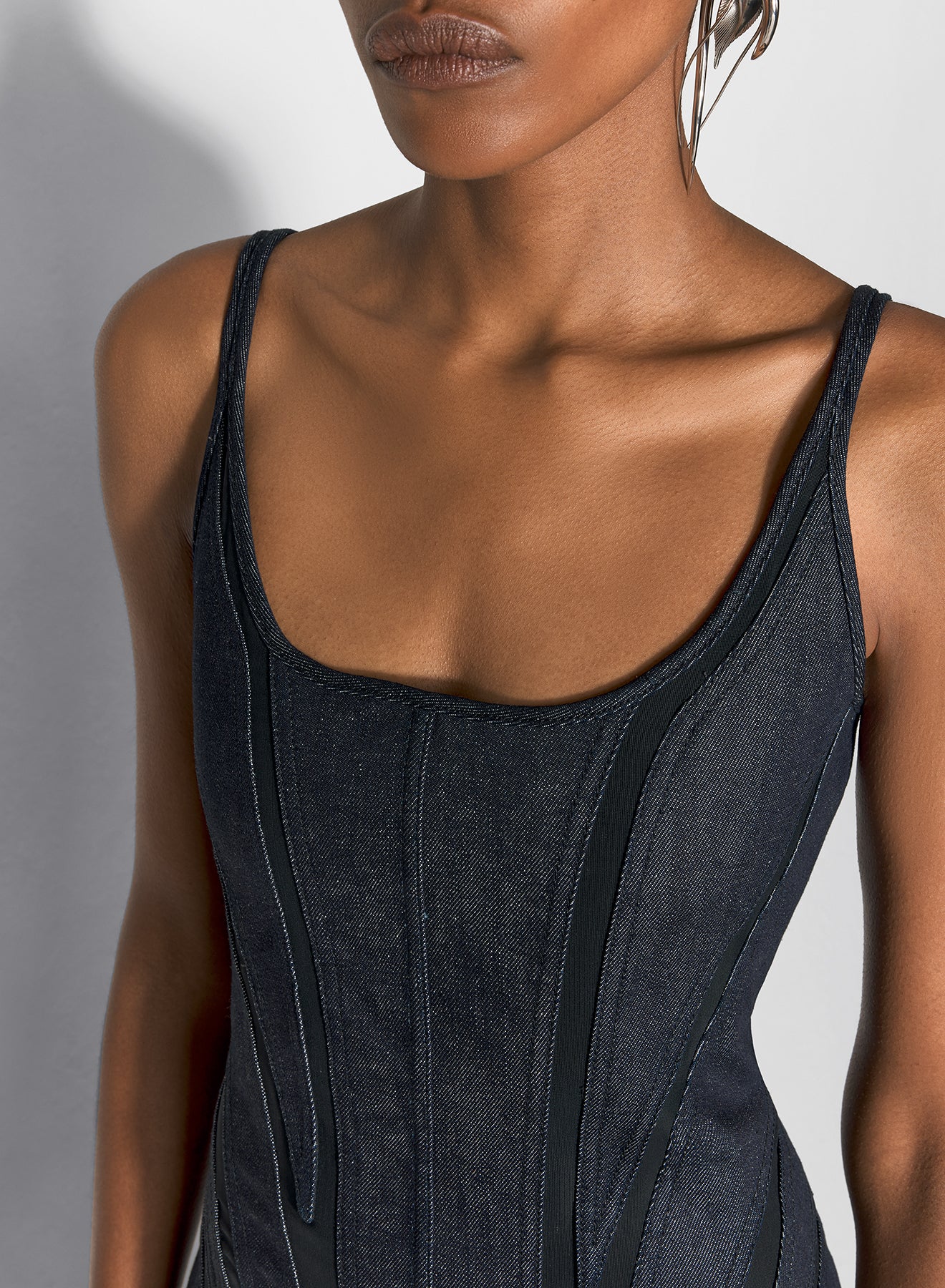 black mesh raw denim dress