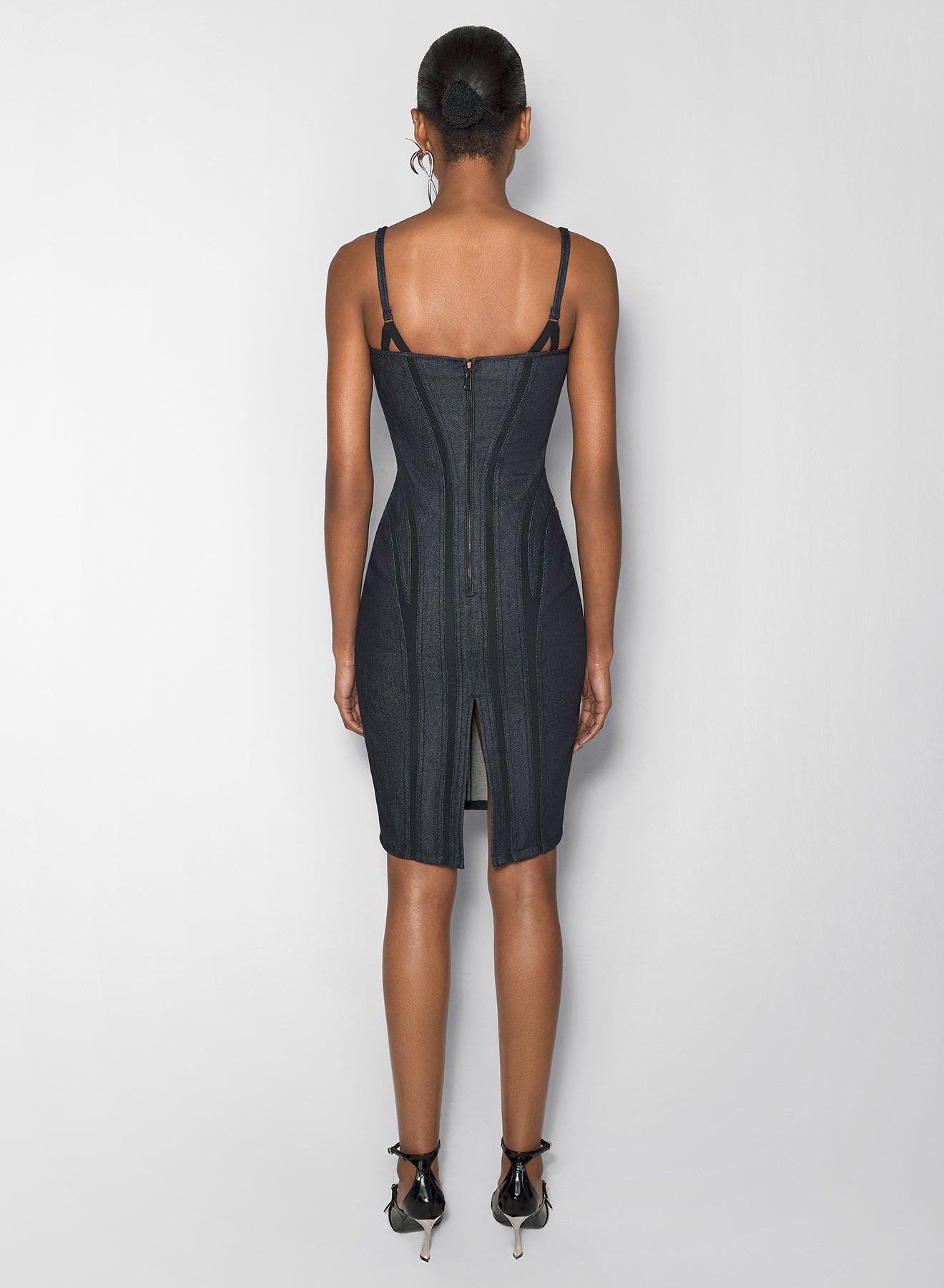 black mesh raw denim dress