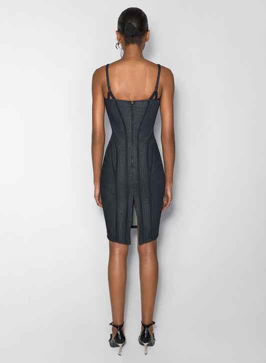 black mesh raw denim dress