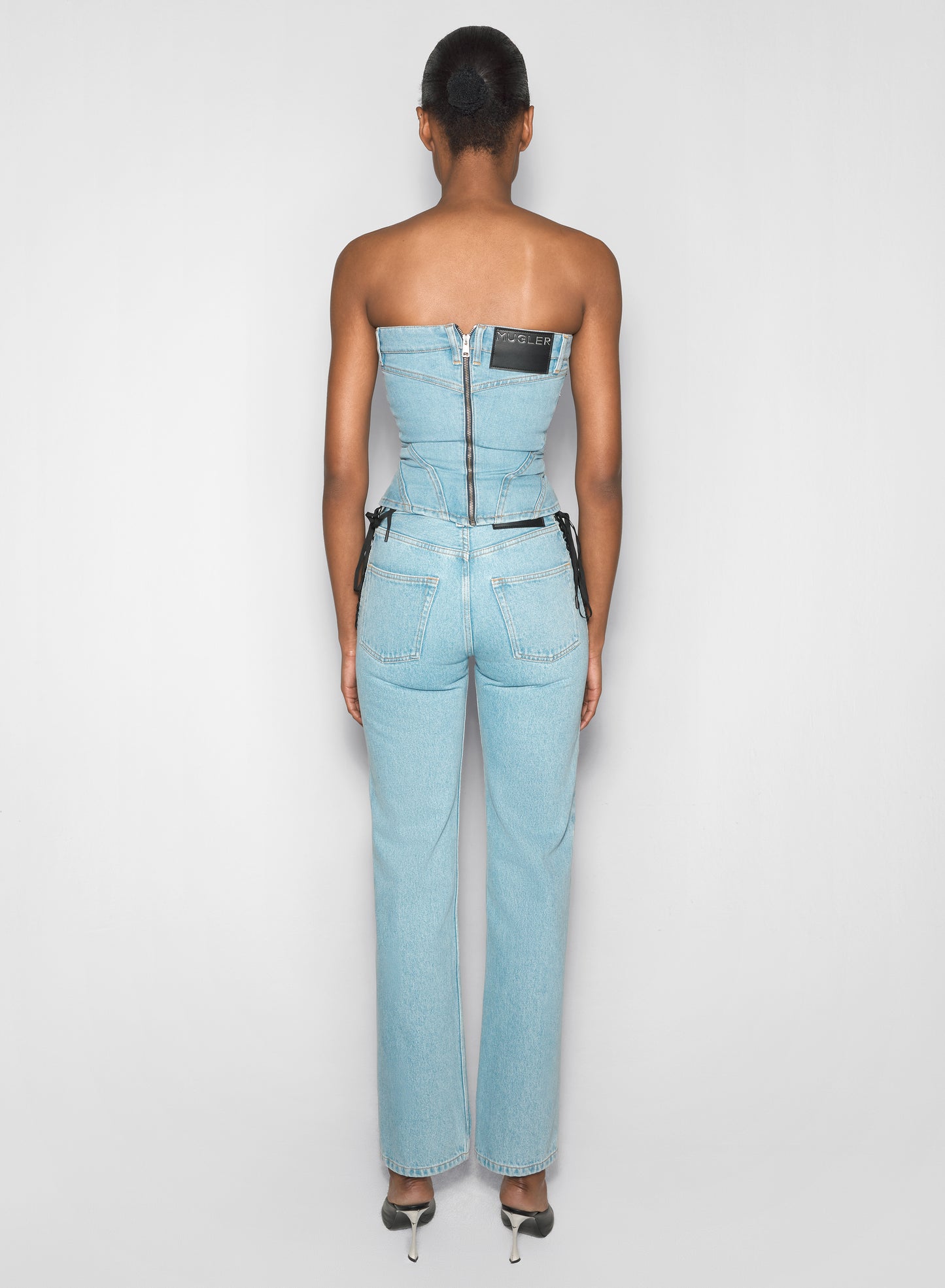 light blue denim bustier