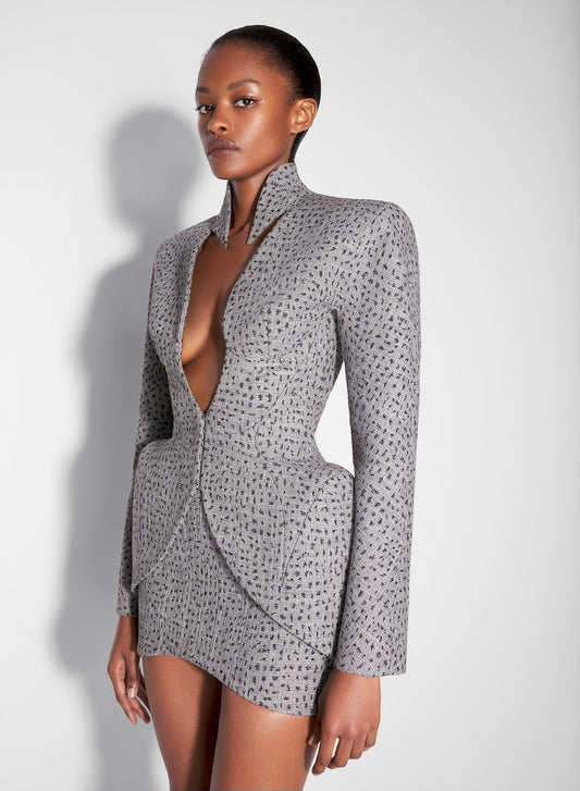 grey dotted spiky neckline jacket