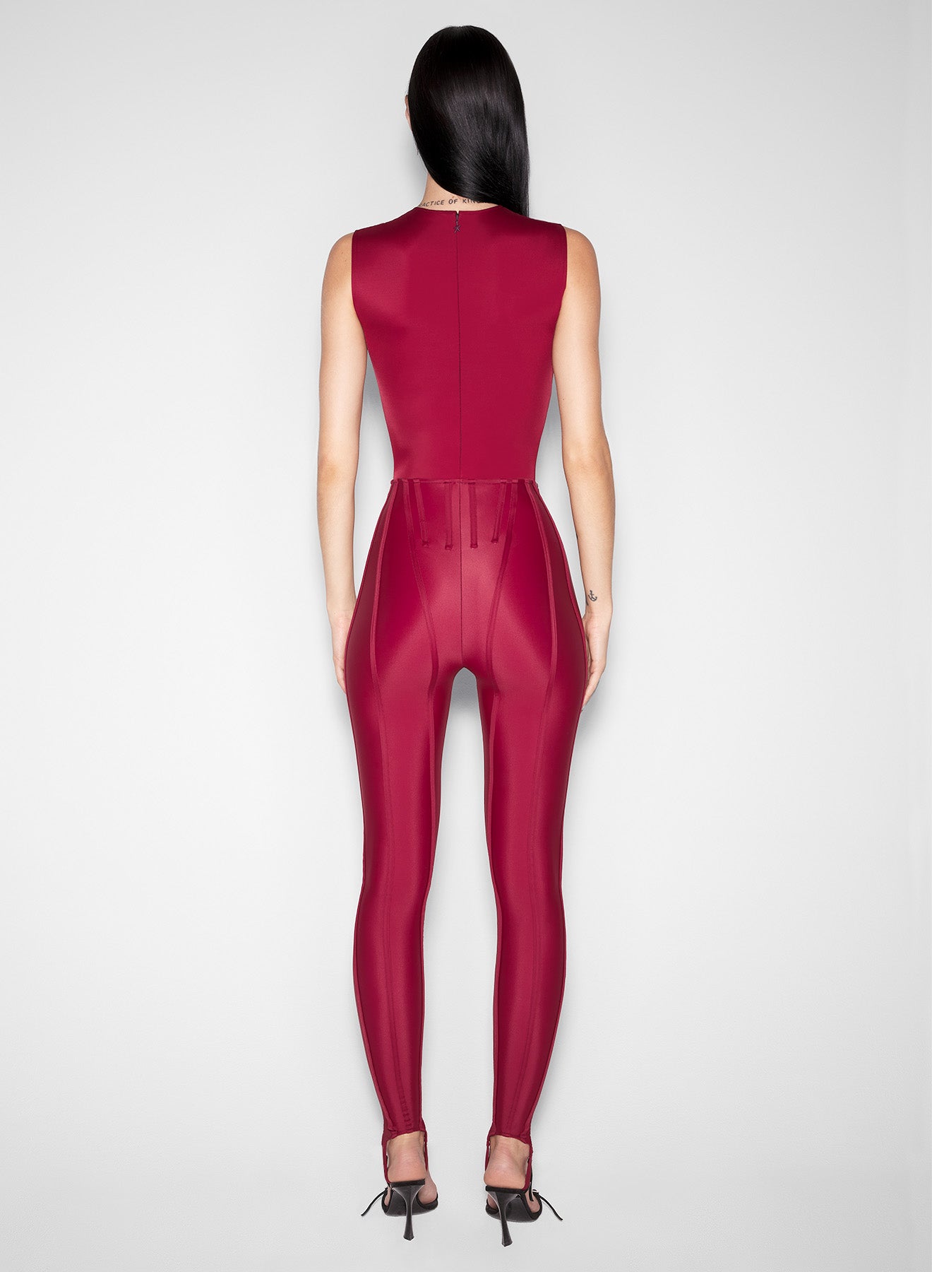 red corseted leggings