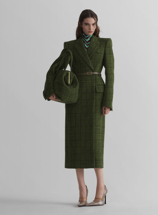 green tweed hourglass coat