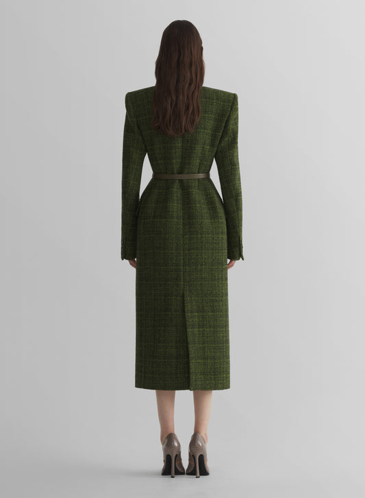green tweed hourglass coat