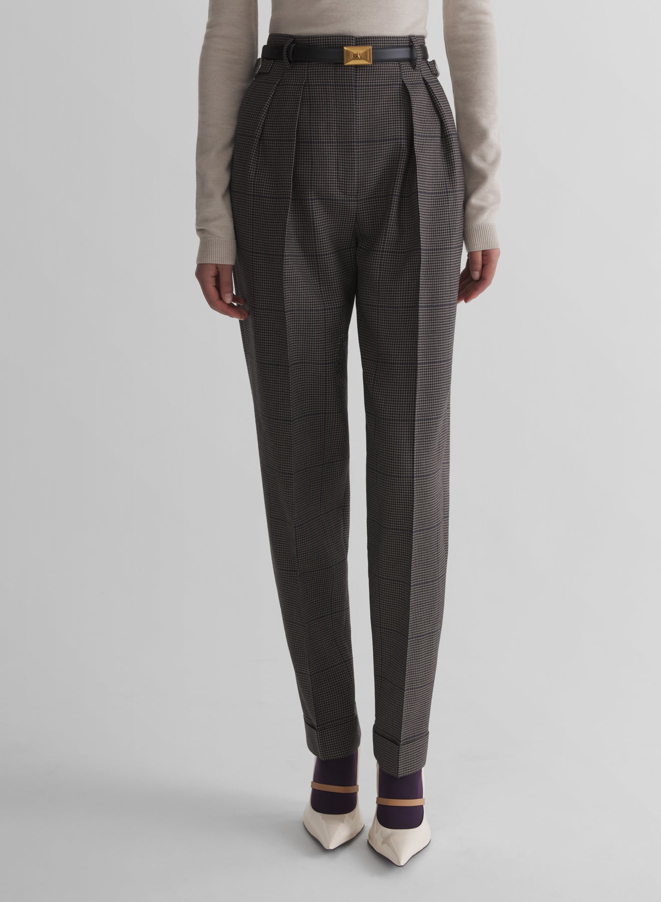 taupe checked carrot pants