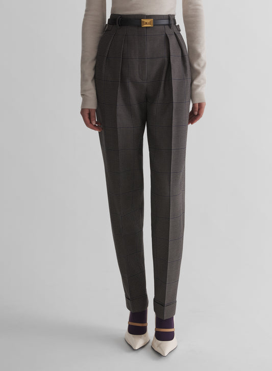 taupe checked carrot pants