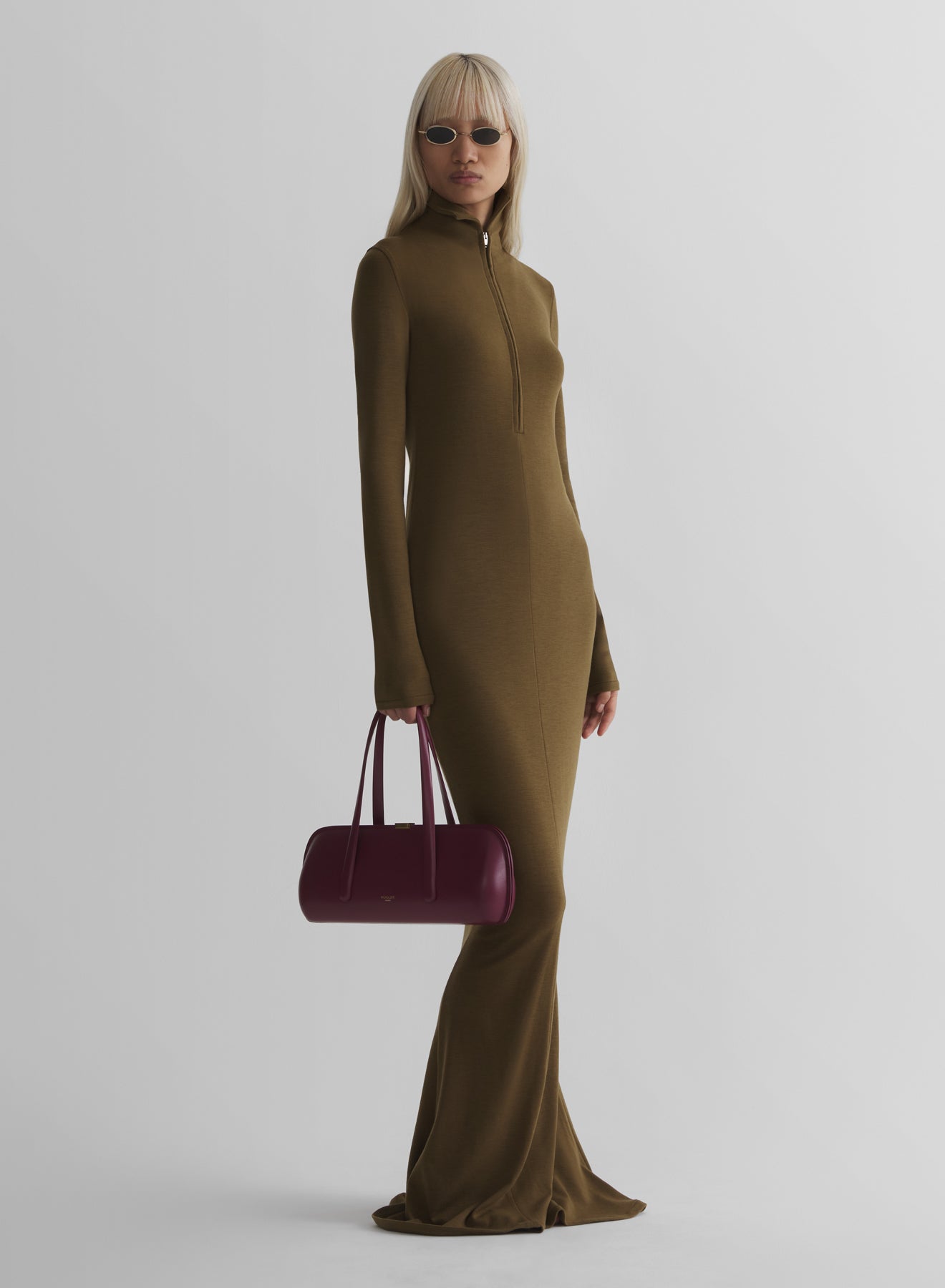 military green column jersey dress