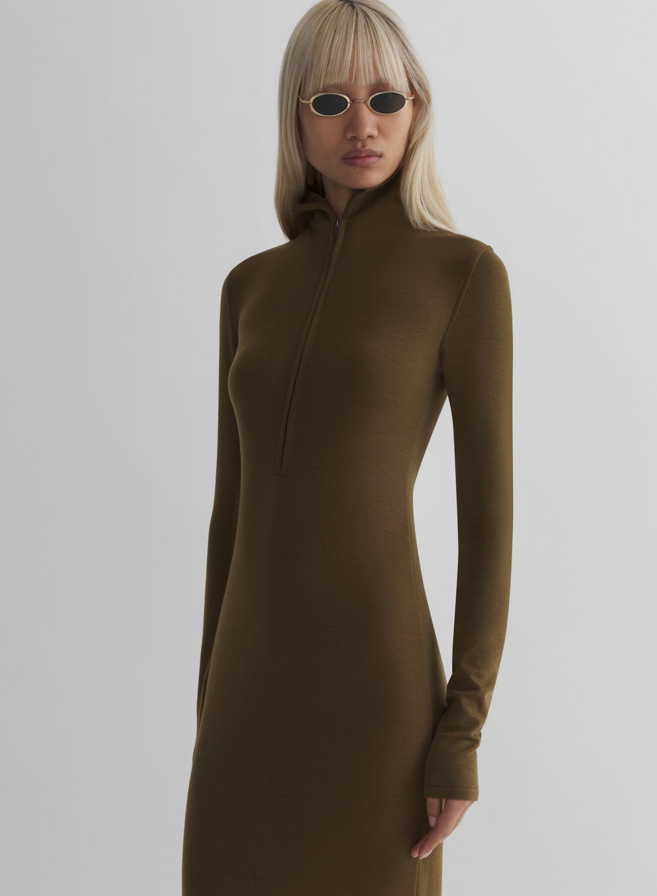 military green column jersey dress