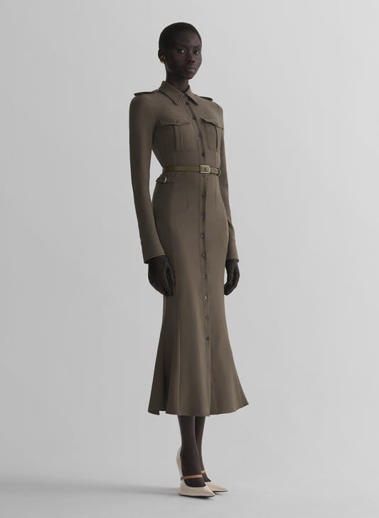 kaki military shirt dress