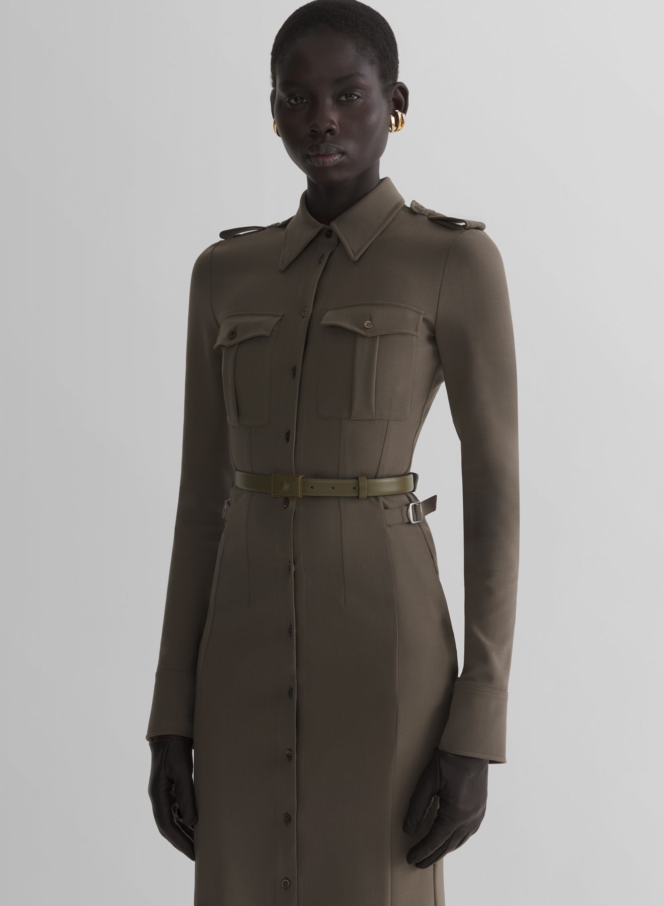 kaki military shirt dress