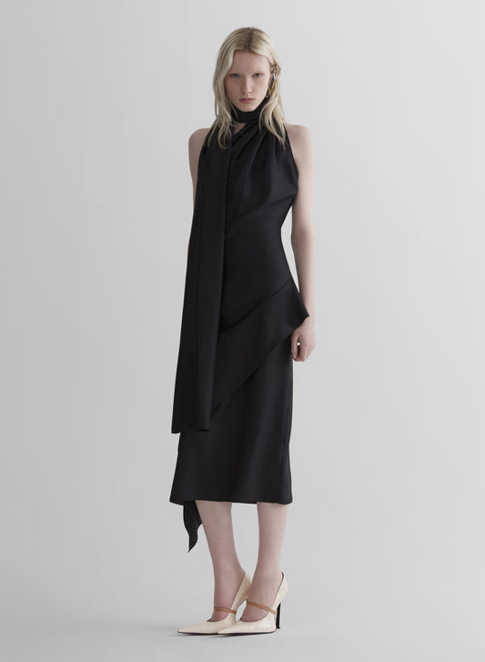 black fluid scarf dress