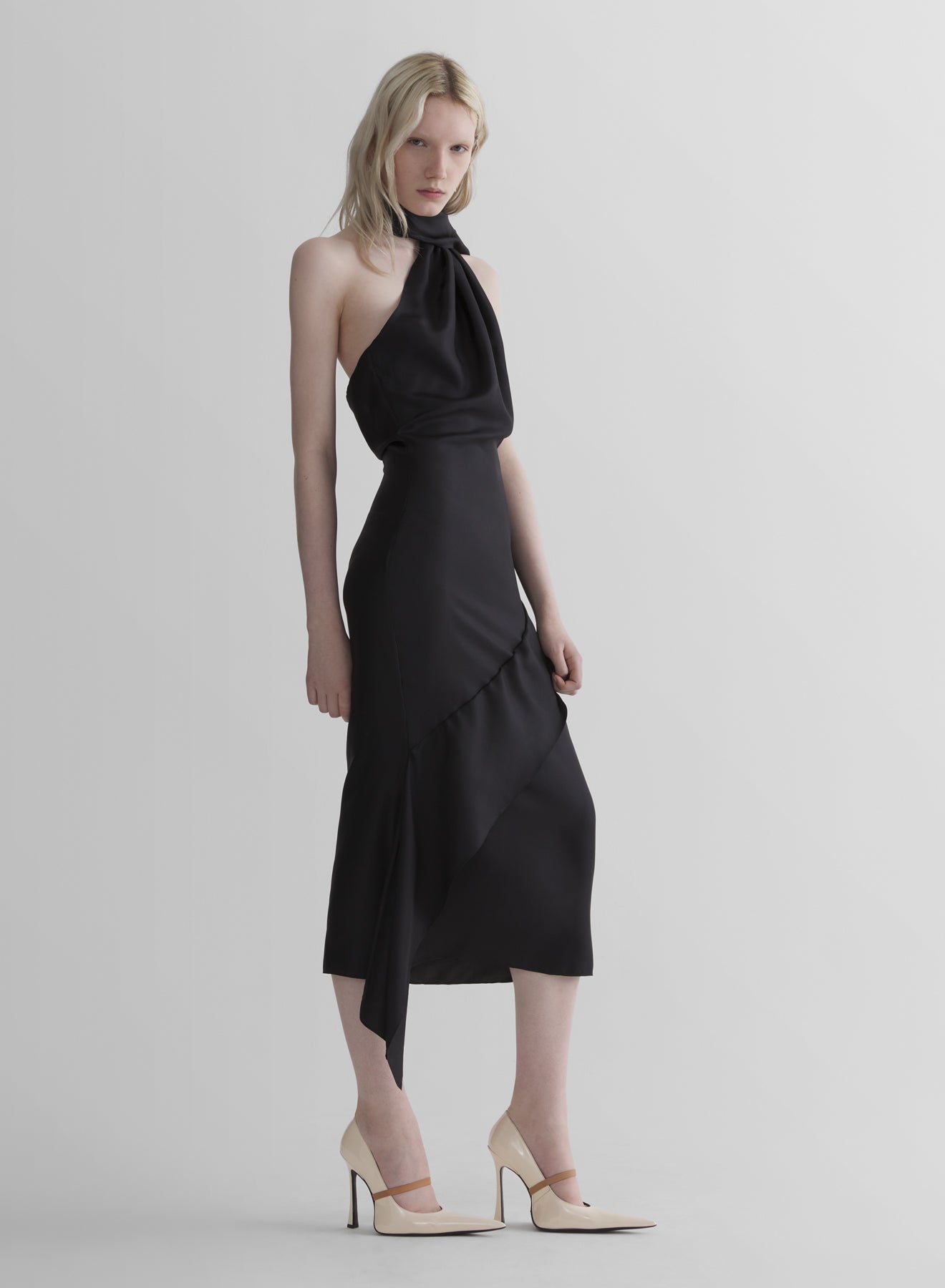 black fluid scarf dress