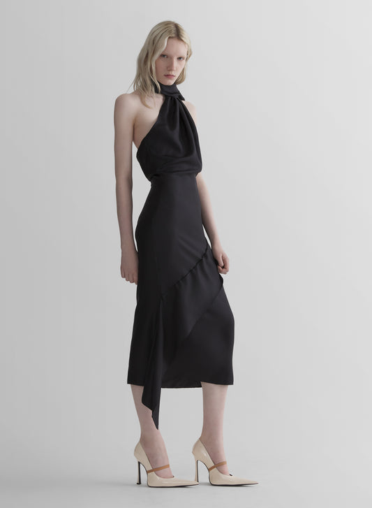black fluid scarf dress