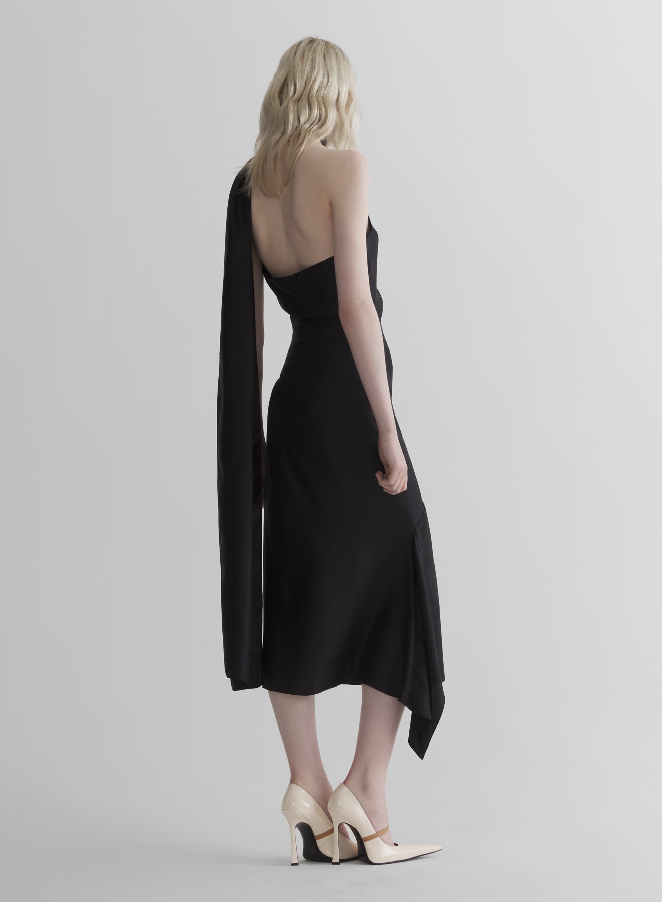 black fluid scarf dress