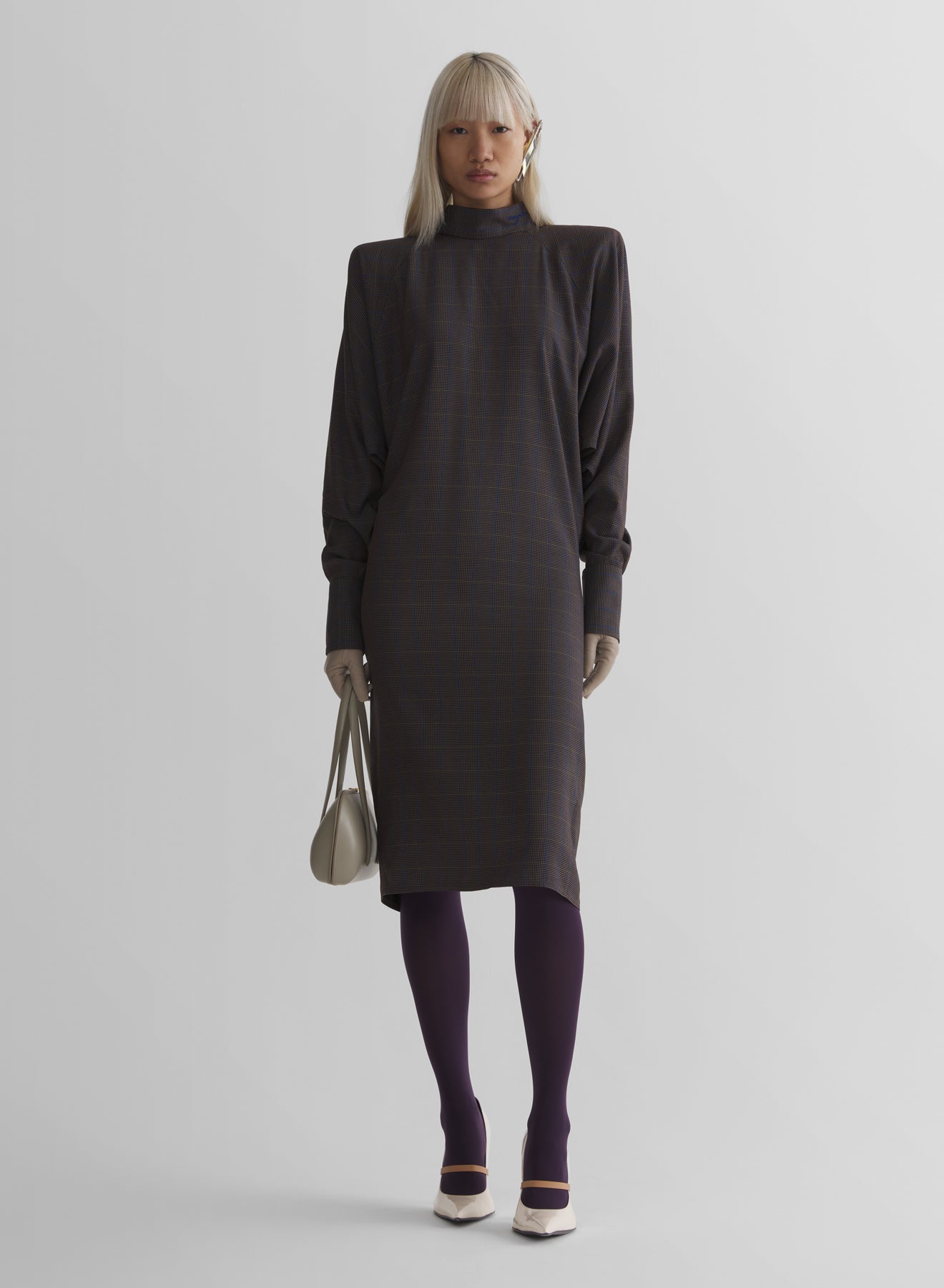 brown check bat sleeves dress