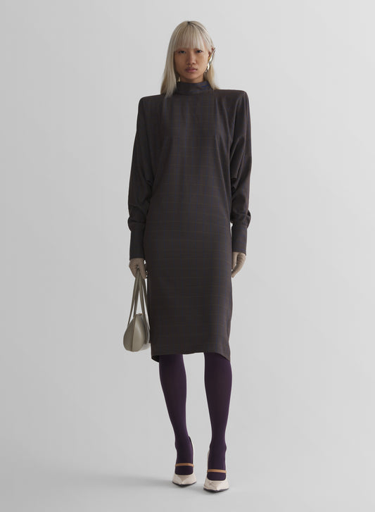 brown check bat sleeves dress
