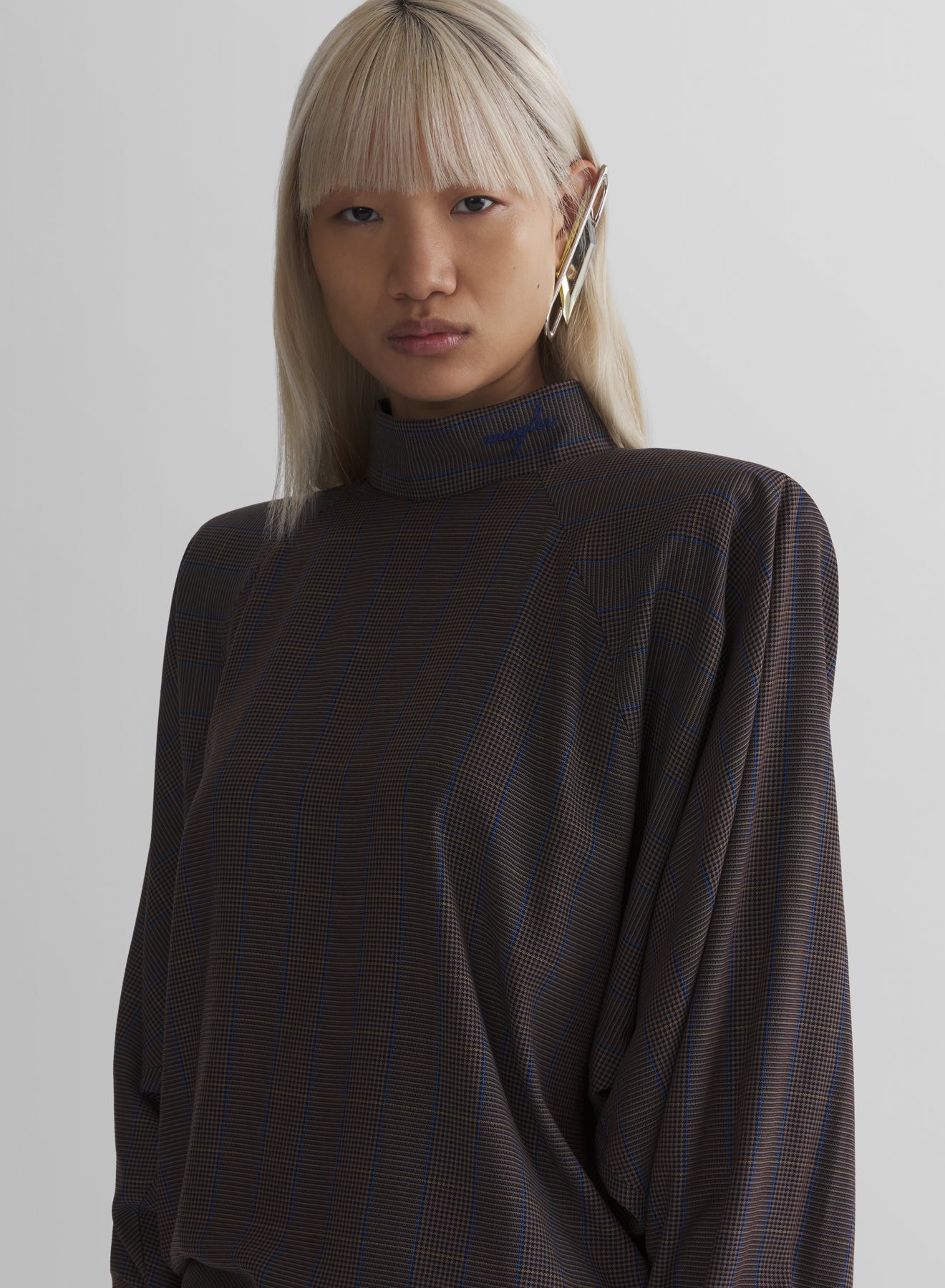 brown check bat sleeves dress