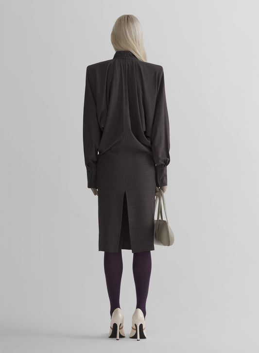 brown check bat sleeves dress