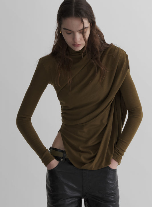 military green cascade sleeves top