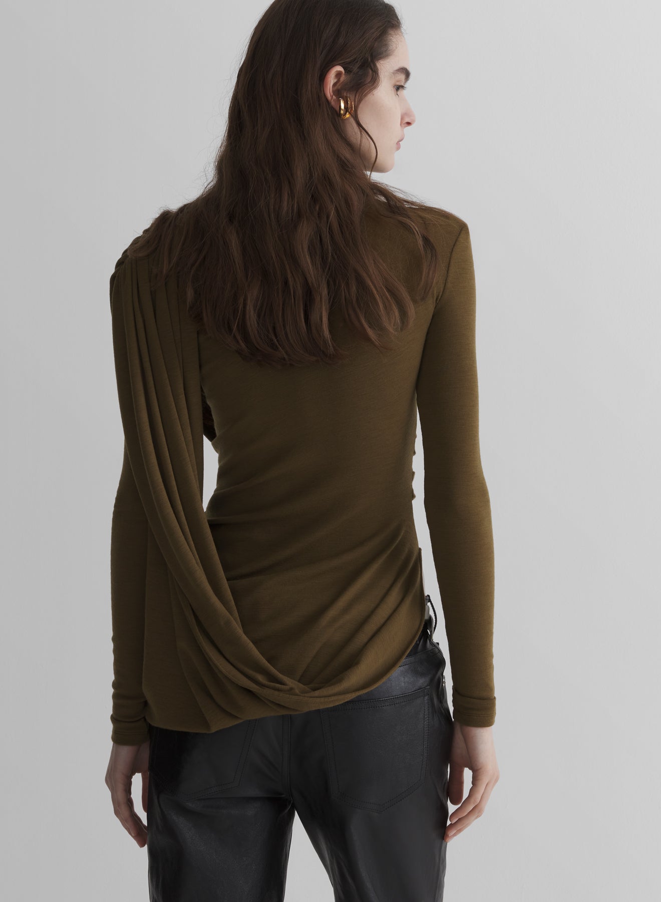 military green cascade sleeves top