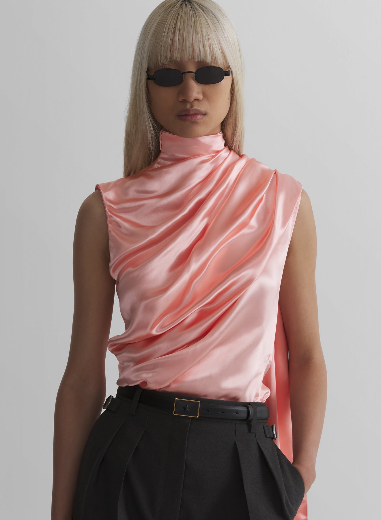 baby pink scarf sleeveless top