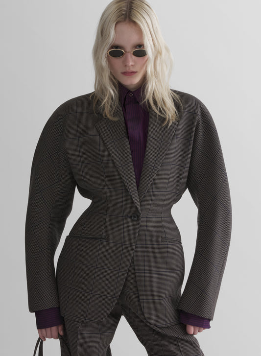 taupe checked kimono jacket