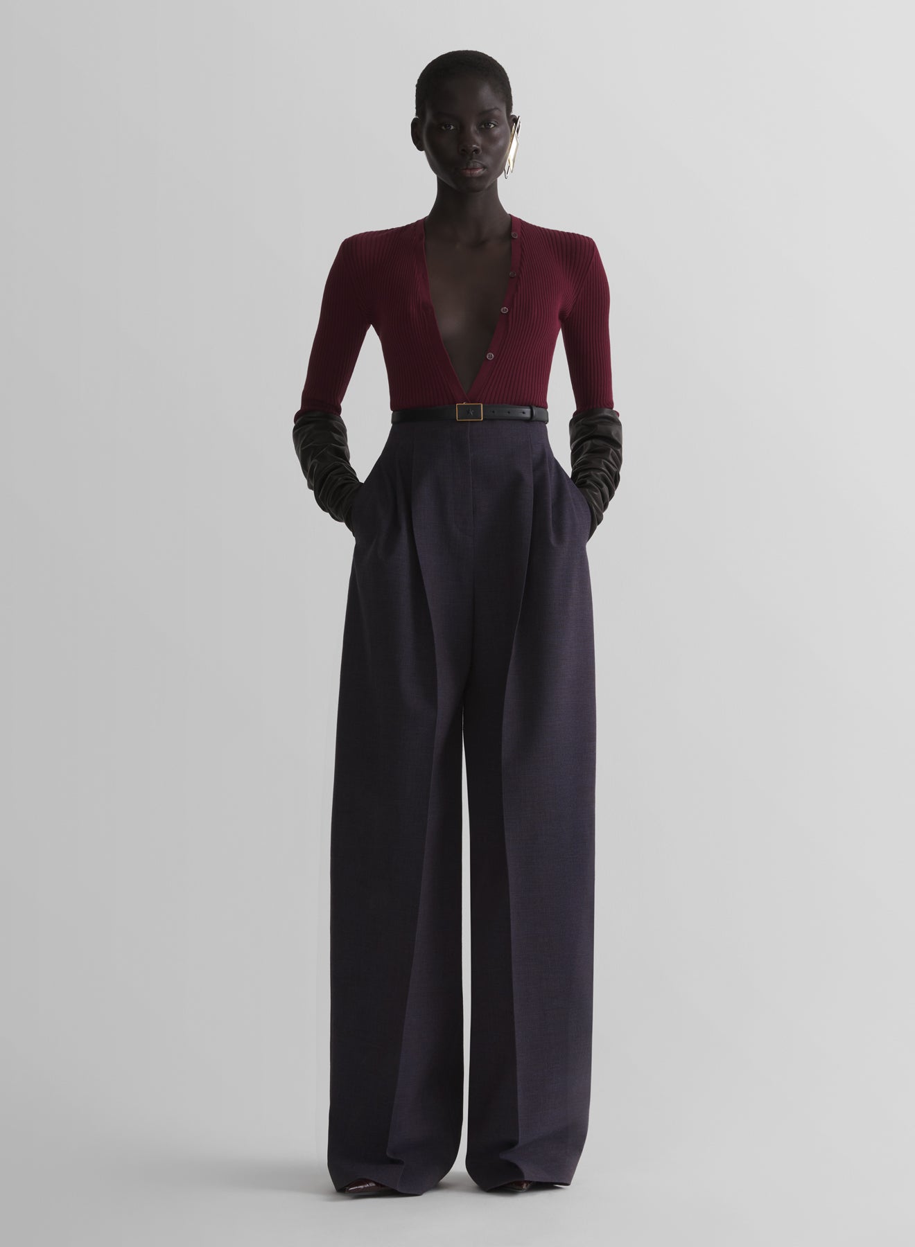burgundy knit buttoned bodyshort