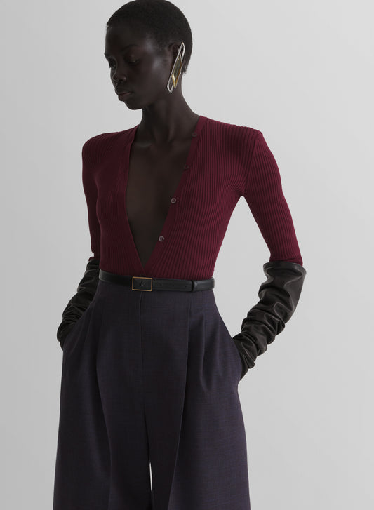 burgundy knit buttoned bodyshort