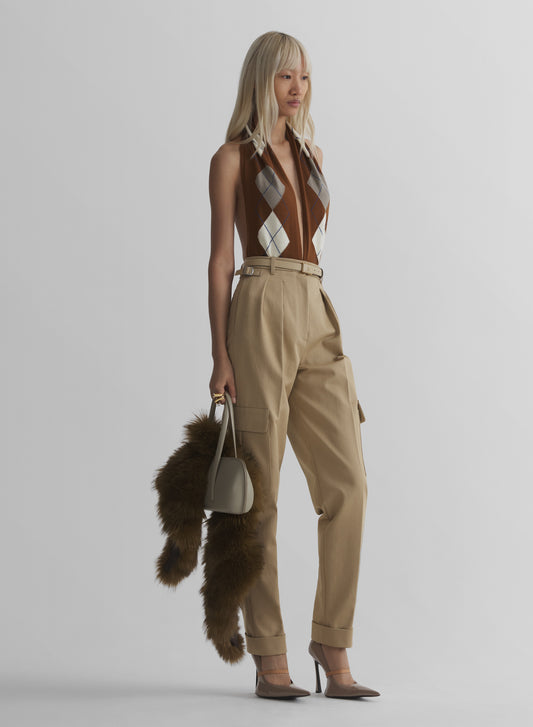 brown cashmere argyle bodysuit