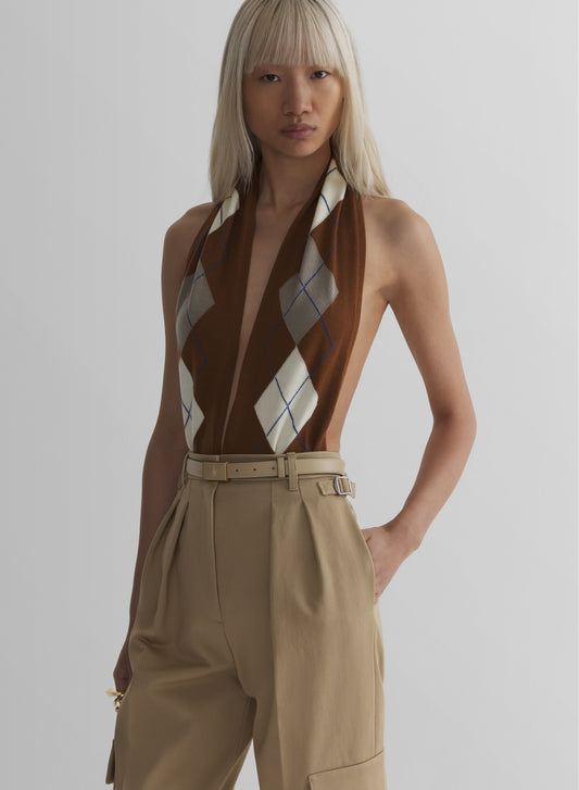 brown cashmere argyle bodysuit