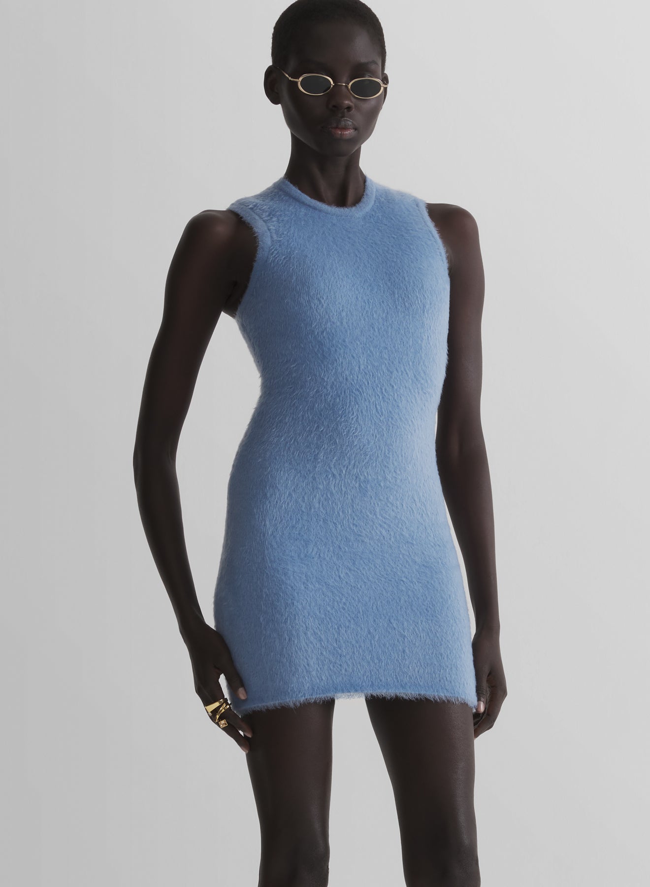 pastel blue brushed knit dress