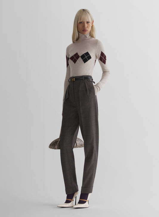 taupe checked carrot pants