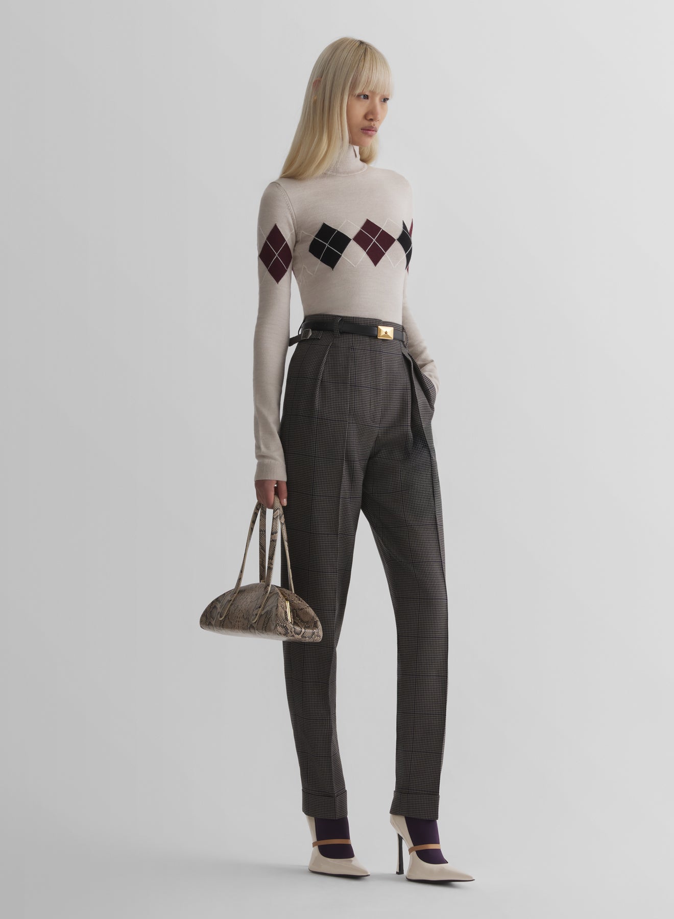 taupe checked carrot pants